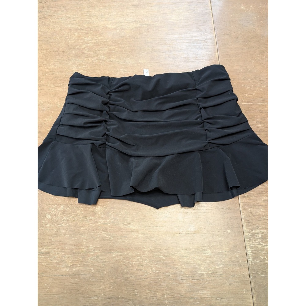 Profile by Gottex Black Ruched Ruffle Swim Skirt Bikini Bottom Size 10 flouncy